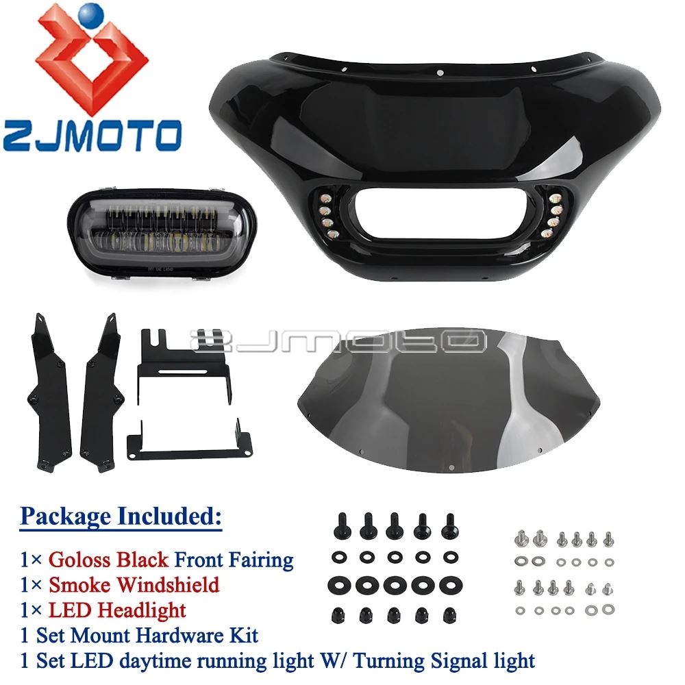 【並行輸入品】バイク用LEDヘッドライトカウル バットウィングフェアリング ウインカー ランニングライト ハーレーソフテイル ファットボブ114 fxfbs 18-24の画像