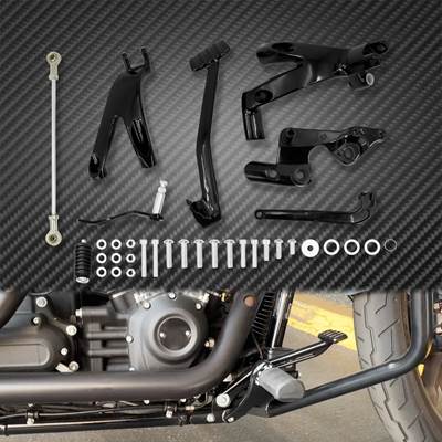 【並行輸入品】 バイクフロントコントロールフットペダルキット アルミニウム ブラック ハーレーソフテイル ローライダー fxlrストリートボブ fxbb 2018-2023の画像