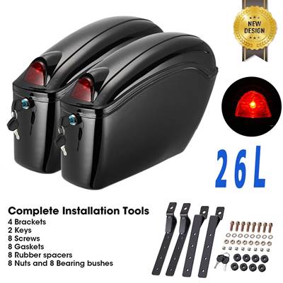 【並行輸入品】 汎用バイク 二輪サドルバッグ サイドケース カワサキ ヤマハ スズキ用 LEDテールライト付きの画像