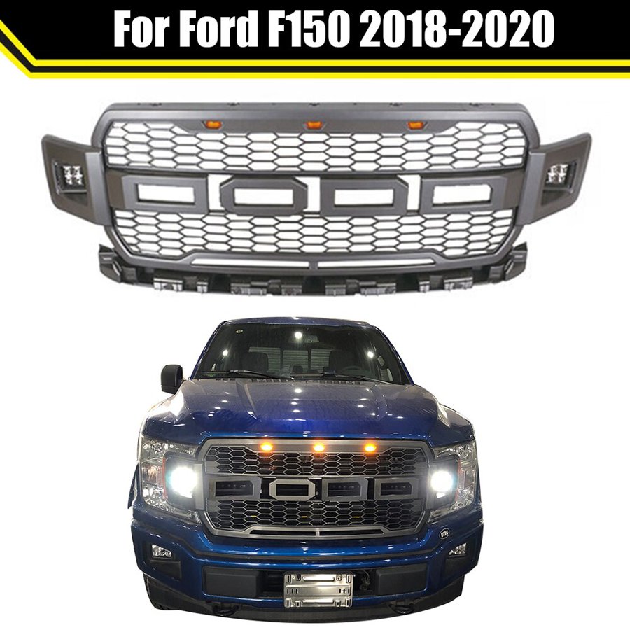 フォード F150 2018 2019 2020 カスタム マットブラック グレー グリル フロントメッシュ LEDライト付き｜ykn-sutoa｜06
