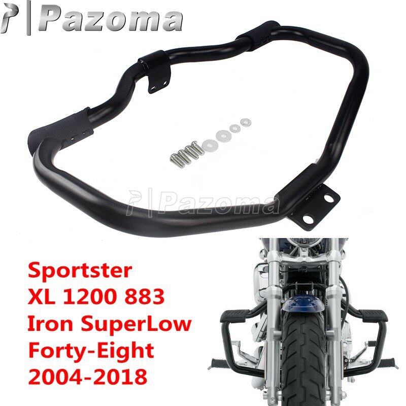 【並行輸入品】 ハーレースポーツスター 黒 オートバイ バイク ハイウェイバーフロントエンジンガード 1200 883 xl 48 72 アイアン 883 XL883N superlow XL883の画像