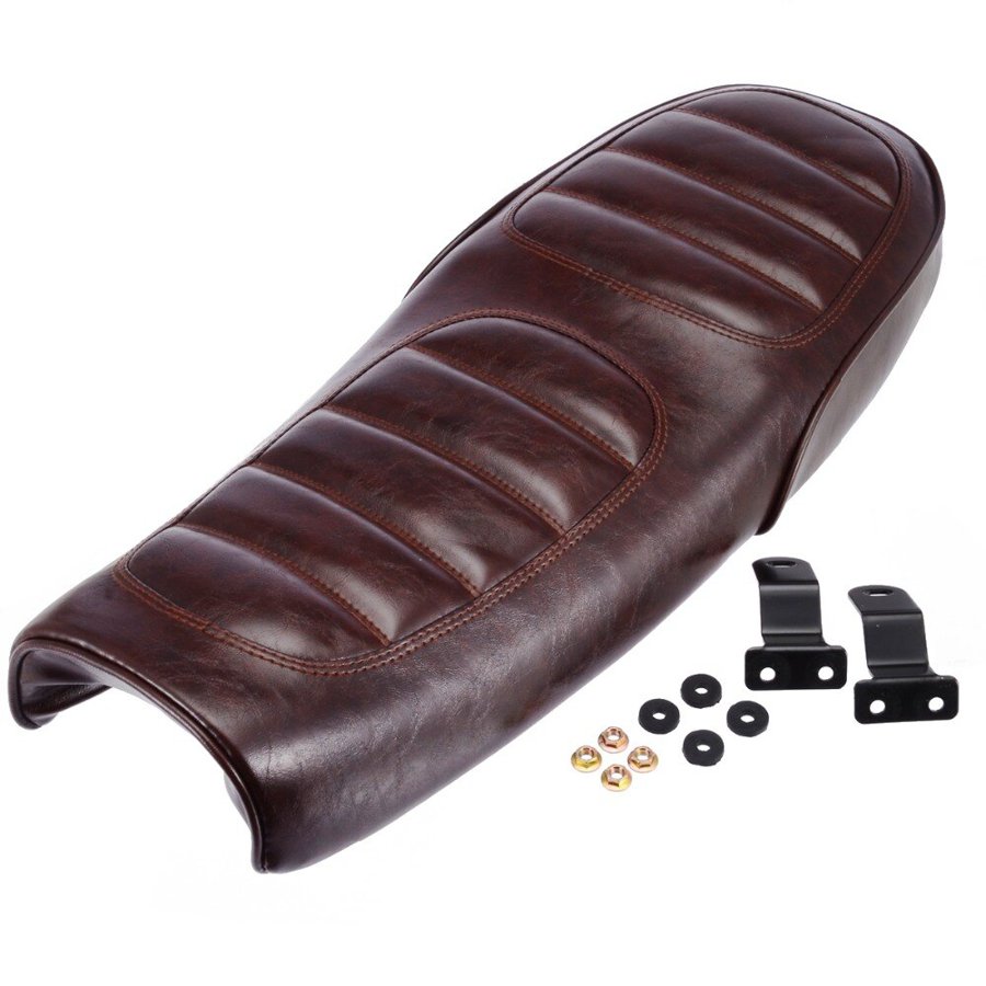 【並行輸入品】 ブラウン オートバイ カフェレーサー シート カスタム ヴィンテージ ハンプサドルフラットパン レトロシート 汎用 デザイン_1