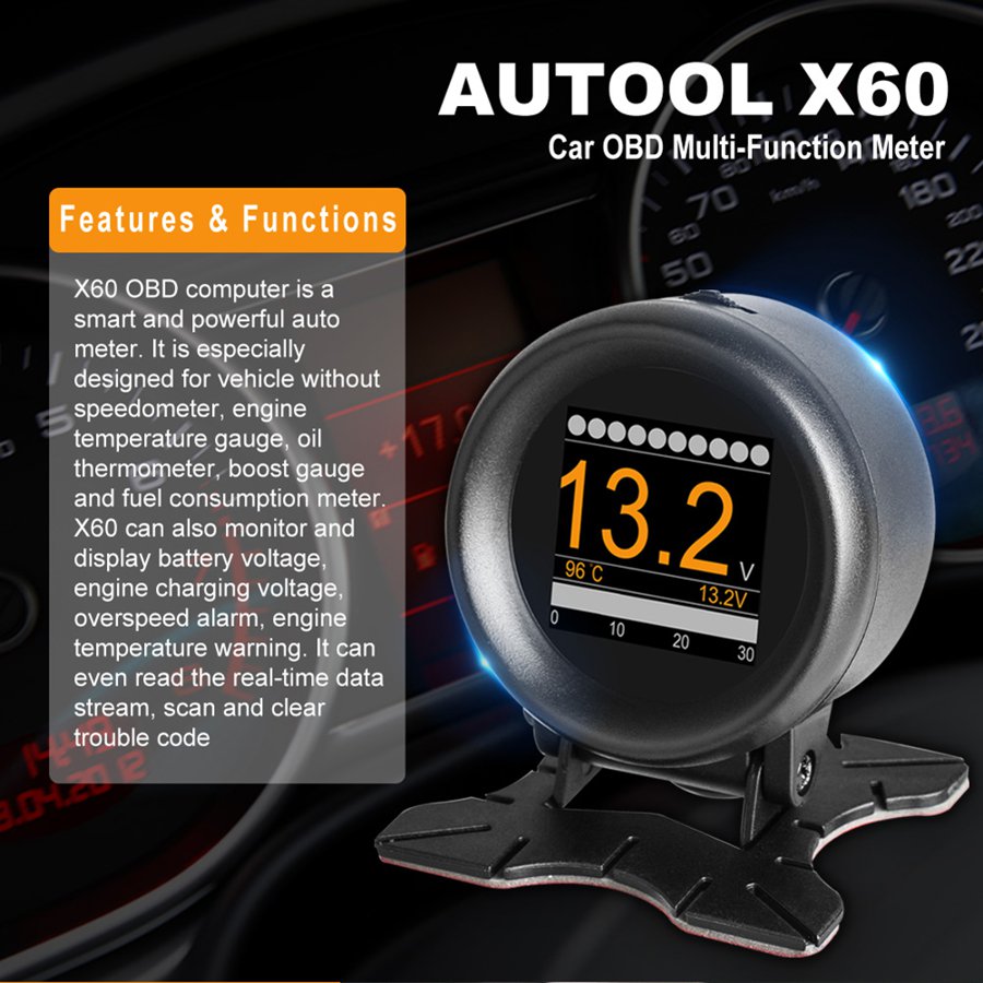 AUTOOL X60 ヘッドアップディスプレイ Hud Obd Ii 2 車デジタルメーター警報速度オイル水温ゲージ｜ykn-sutoa｜04