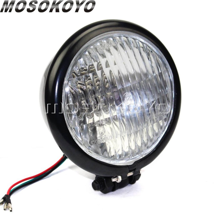 【並行輸入品】 ヘッドライト ヘッドランプ カフェレーサー レトロ 4.5 \" ベイツスタイル インジケータ eマーク灯台の画像