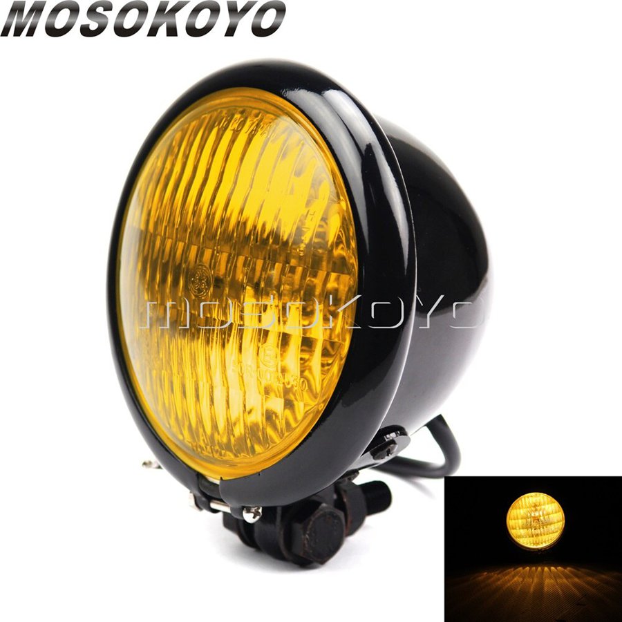 【並行輸入品】 ヘッドライト ヘッドランプ カフェレーサー レトロ 4.5 \" ベイツスタイル インジケータ eマーク灯台の画像