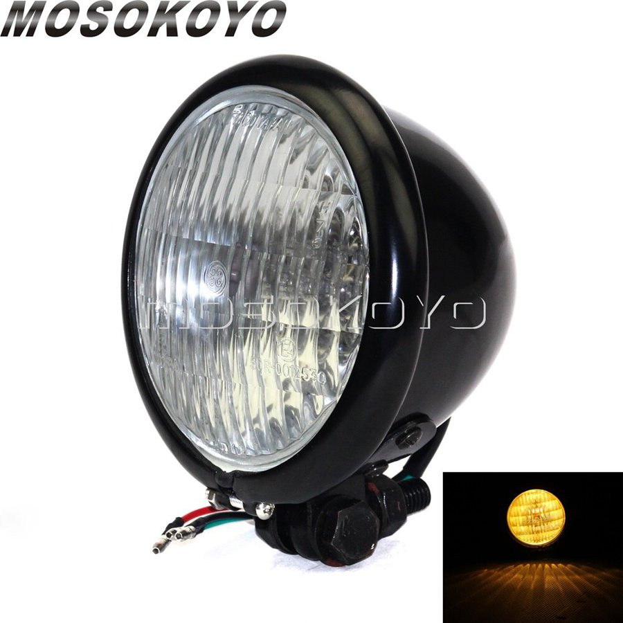 【並行輸入品】 ヘッドライト ヘッドランプ カフェレーサー レトロ 4.5 \" ベイツスタイル インジケータ eマーク灯台の画像