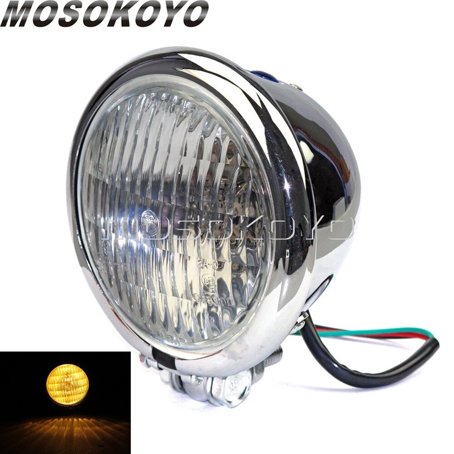 【並行輸入品】 ヘッドライト ヘッドランプ カフェレーサー レトロ 4.5 \" ベイツスタイル インジケータ eマーク灯台の画像