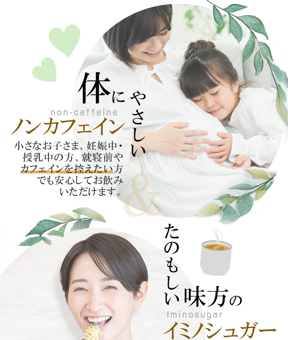 体にやさしいノンカフェイン/たのもしい味方のイミノシュガー