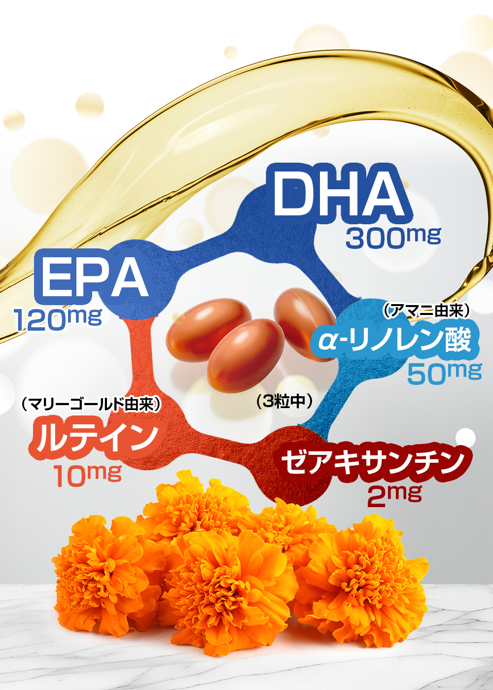 5つのさえ成分/DHA/EPA/αリノレン酸/ルテイン/ゼアキサンチン