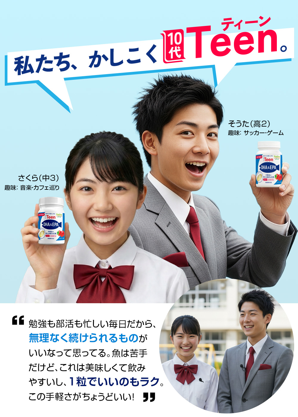 私たち、かしこくTeen/無理なくつづけられるもの/1粒でいいのがラク/楽/手軽さ