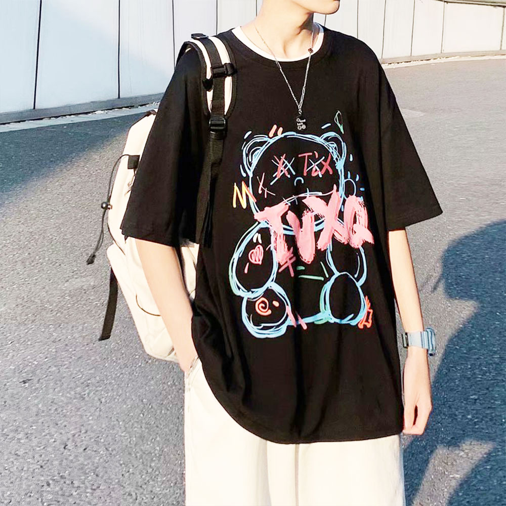 メンズファッション 韓国風 半袖 Tシャツ カットソー 春夏秋冬 B系 ストリート系 スケーター かっこいい かわいい シャツ キャラクター :p210062116988:YMGショップ 通販 半袖 丸首 上下セット 夏 韓国風 涼しい 上下86