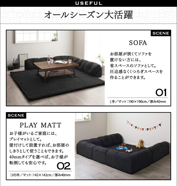 こたつソファ コの字 マット部分サイズ 190×190cm 厚さ40mm フロア