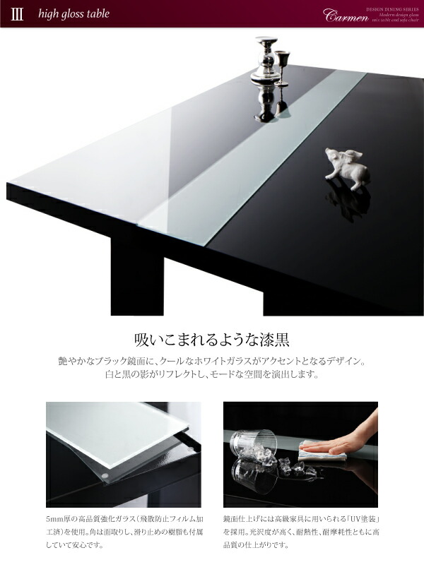 単品 幅150cm 3人 4人 5人 長方形 角型 黒 ブラック おしゃれ ハイタイプ テーブル 鏡面仕上げモダンダイニングGarmenシリーズ 【すすめ】