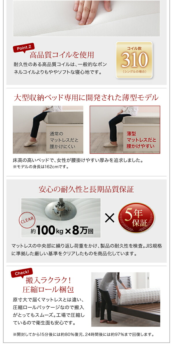 【値下げ】 ベッド 収納付きベッド 収納 収納付 跳ね上げベッド 深型 連結 薄型スタンダードポケットコイルマットレス付 縦開 クイーン(SS×2) 深さレギュラー 【2702903861】(98832円)