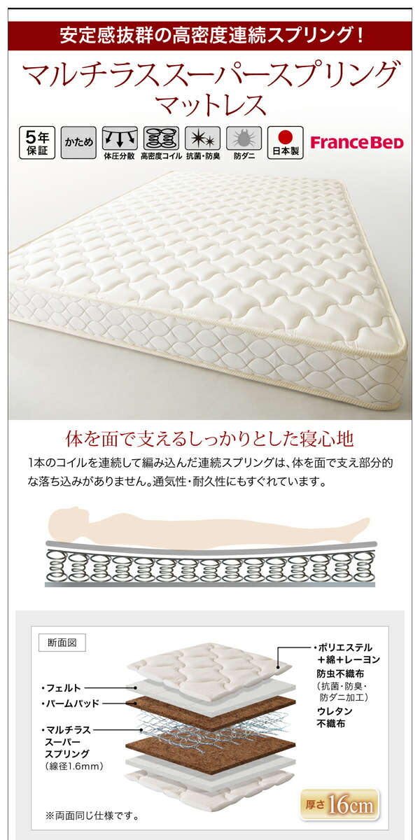 棚・コンセント付きフロアベッド スタンダードポケットコイルマットレス付き セミダブル 現在表示中 セミダブル
