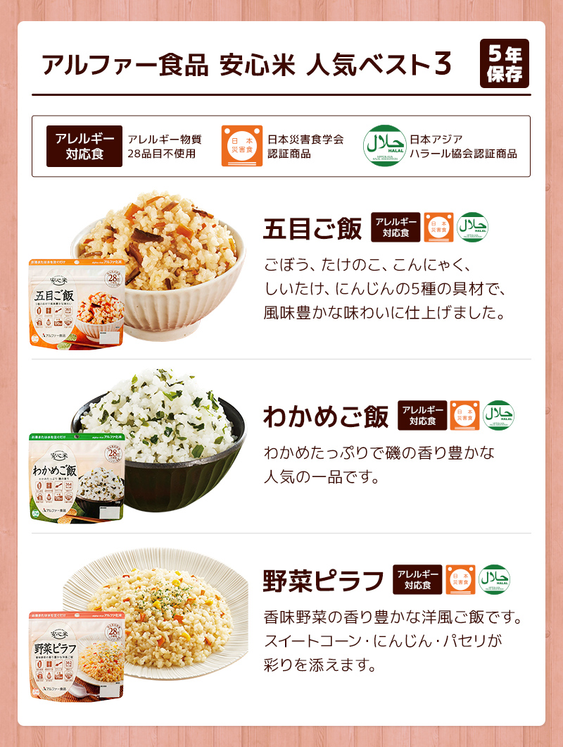 ◼️尾西食品　アルファー食品　サタケ　非常食　携帯ごはん8種　計40個セット アルファ米 3大メーカー 人気ベスト3 9種類 27食 7日分以上 尾西食品