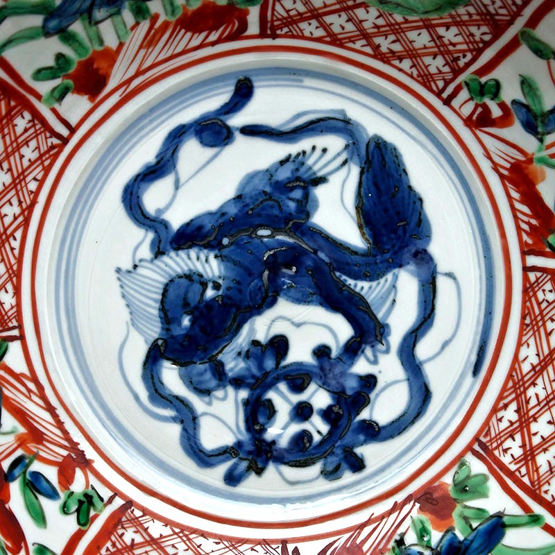 九谷焼：呉須赤絵玉取獅子文鉢・正木春蔵《大鉢・25.5cm》 : 和