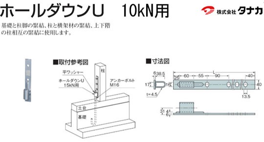 タナカ ホールダウンU 10kN用 441-0510 20個 基礎 内装 構造金物 土台