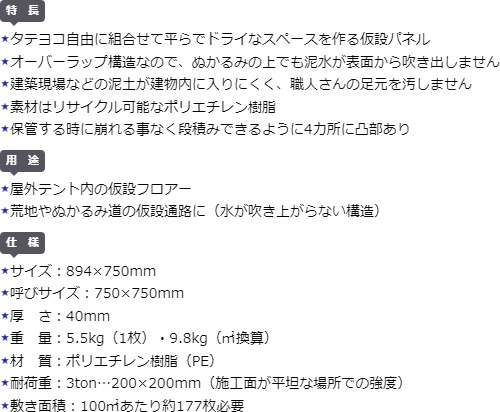 DIC シキィータ プラスチック製敷き板パネル 厚さ 40mm 894mm×750mm 1