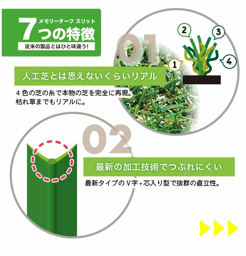 リアル人工芝 高品質 形状記憶 メモリーターフスリット 幅100