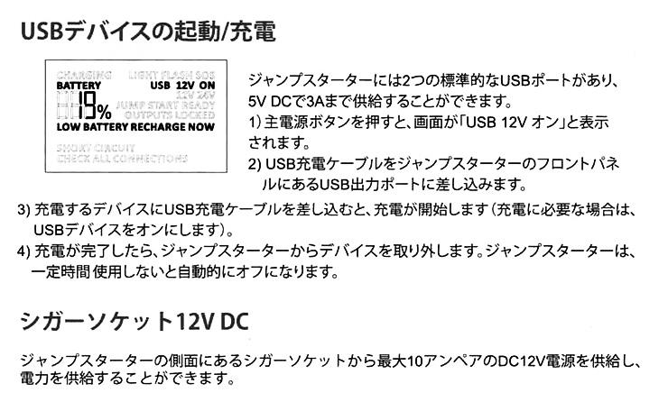 マルチジャンプスターター 12V・24V兼用 リン酸鉄リチウムイオン USB