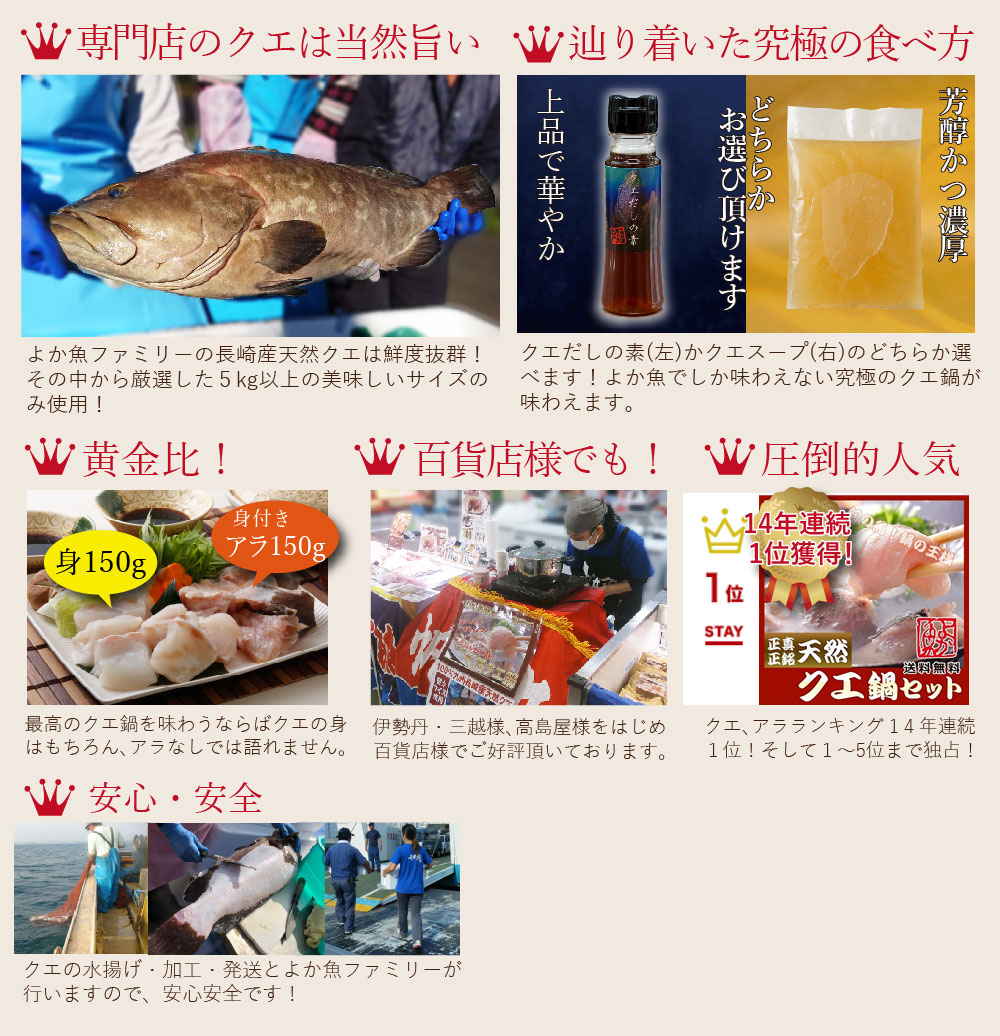 クエ専門店よか魚の長崎産天然クエ鍋はクエスープまたはクエだしの素でお召上がり頂きます