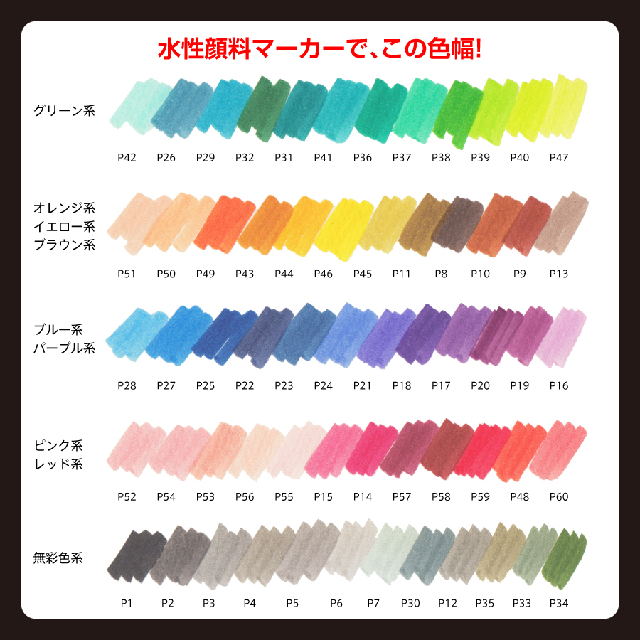 ColorMaster 60色セット｜SAM TRADING｜水性顔料 ツインマーカー 極細ペン 筆ペン｜裏移りなし 乾くと耐水