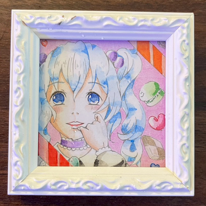 ミニ額 ロッサ 豆色紙 アクリルUVカット仕様 木製 アンティーク アート