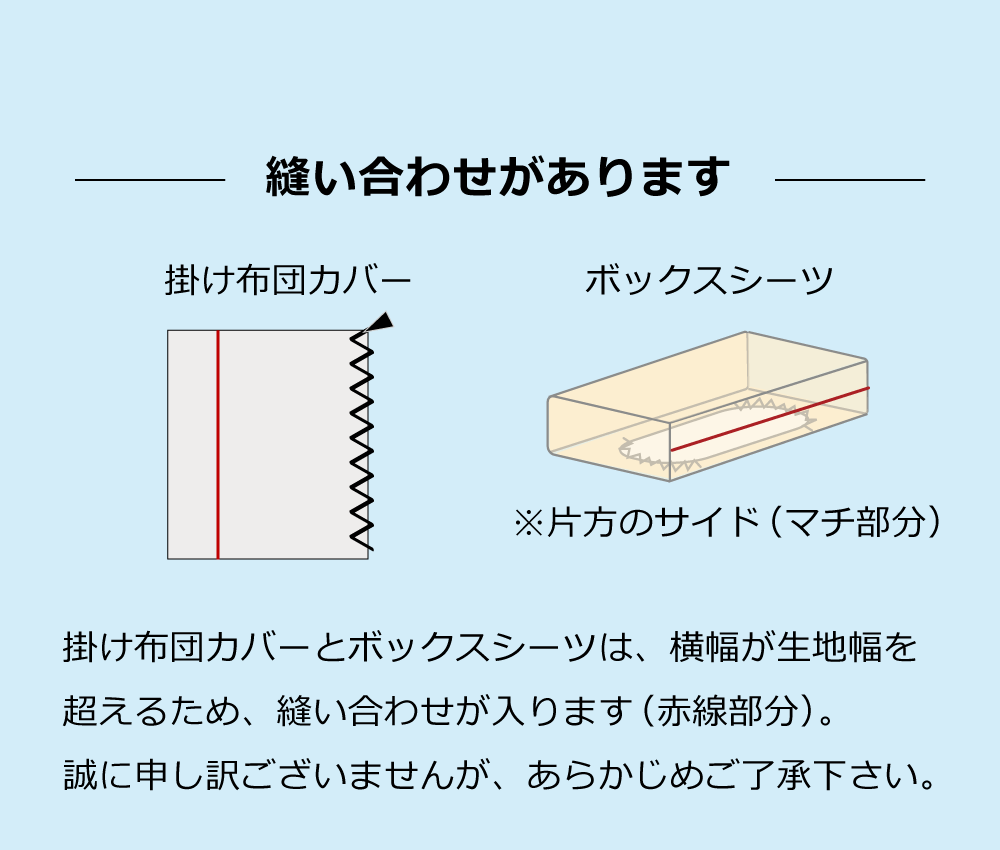 掛け布団カバーとボックスシーツは縫い合わせあり