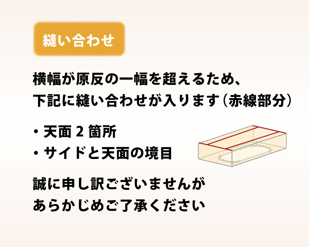 天面の2箇所と天地の境目に縫い合わせあり