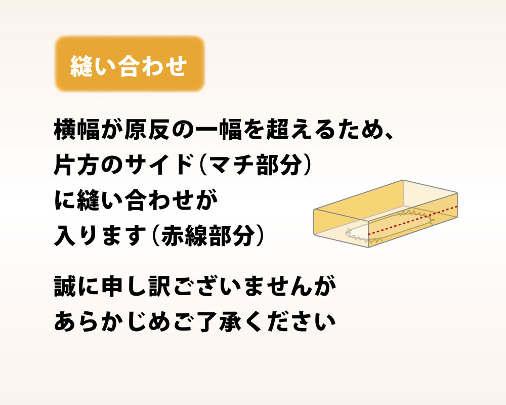 片側のマチ部分に縫い合わせあり