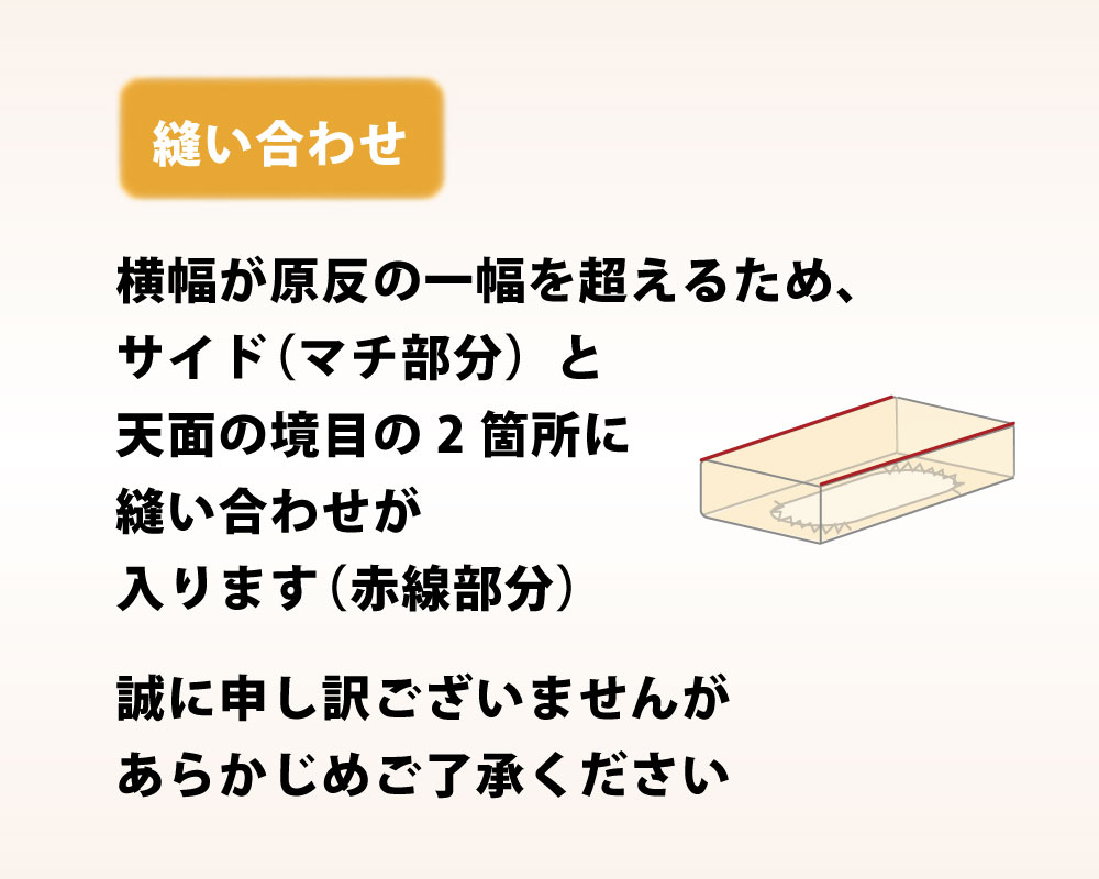 マチと天面の境目に縫い合わせあり