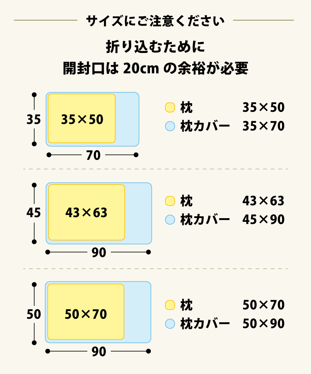 枕の寸法をご確認下さい