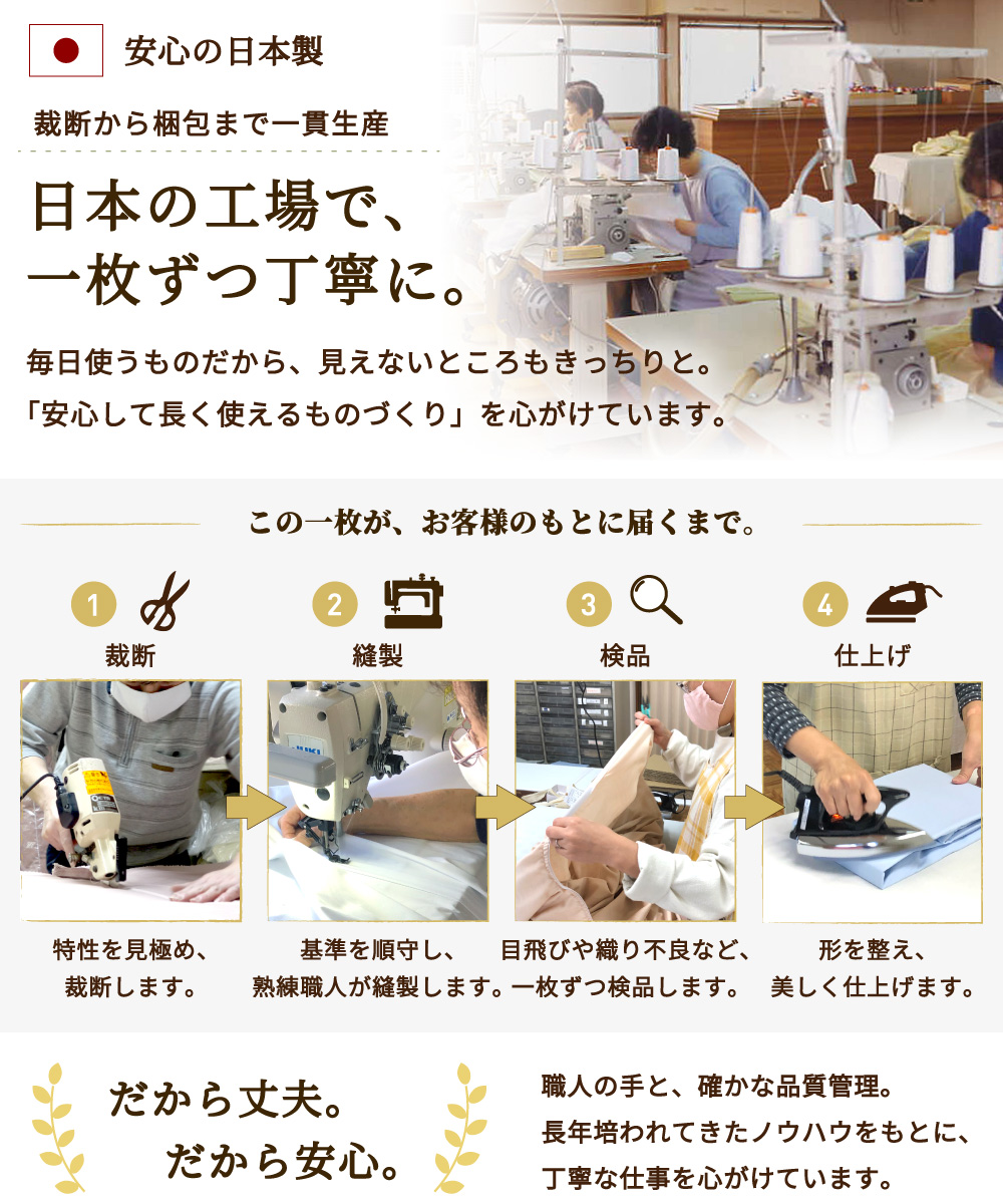 丁寧で丈夫な縫製の日本製の枕カバー