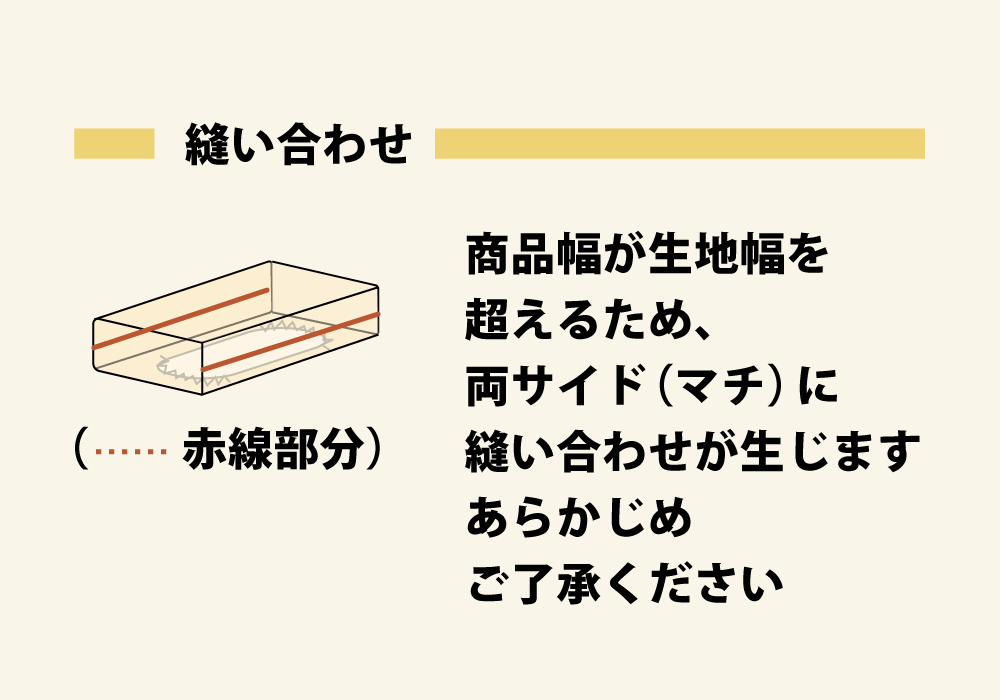 両方のマチ部分に縫い合わせあり