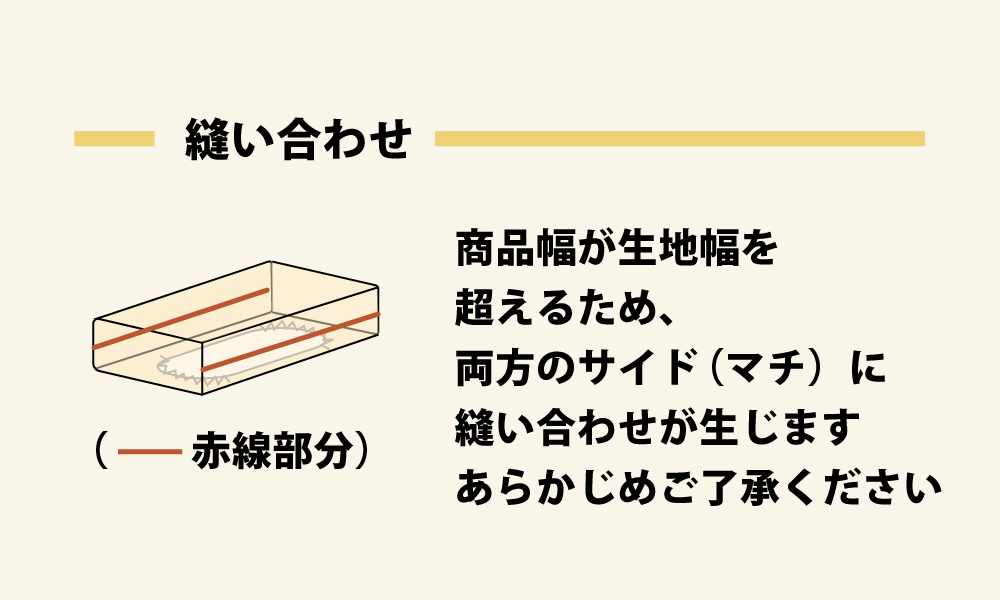 両方のマチ部分に縫い合わせあり