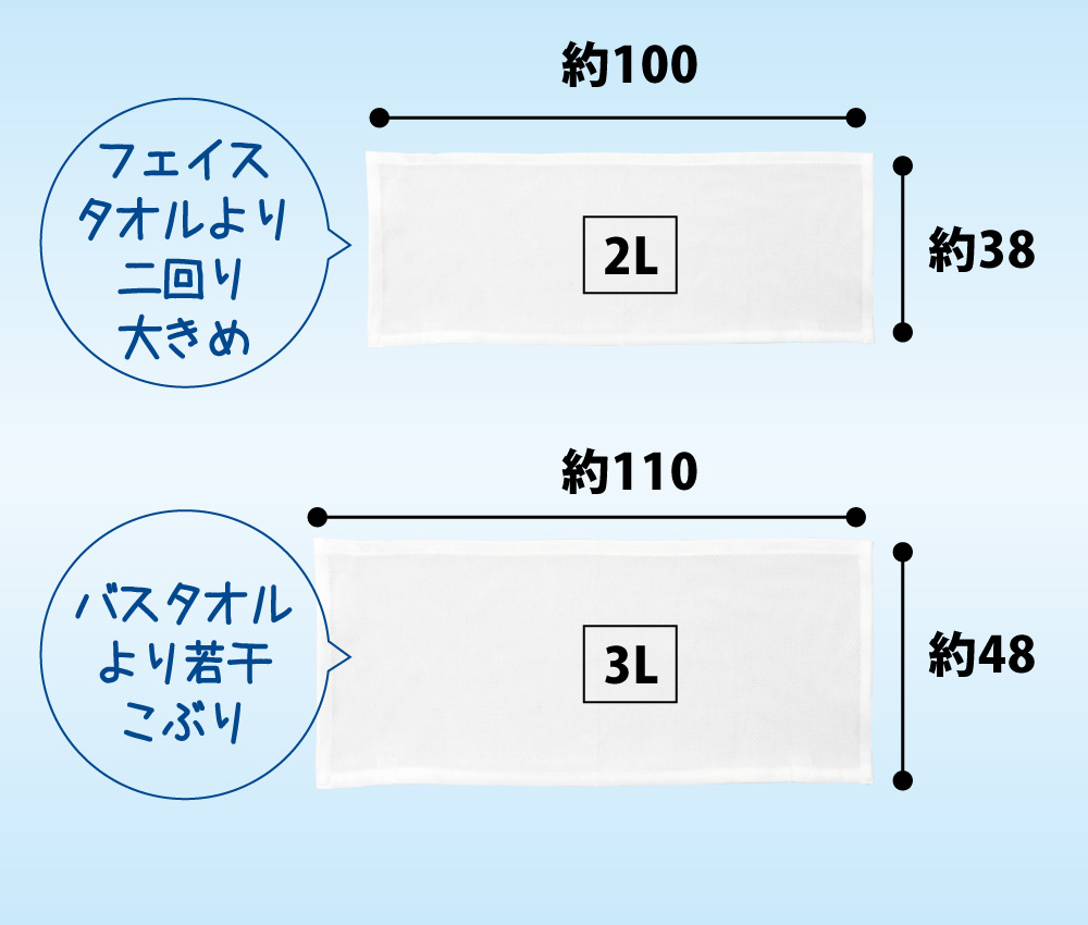 タオルは2Lと3Lの大判サイズ