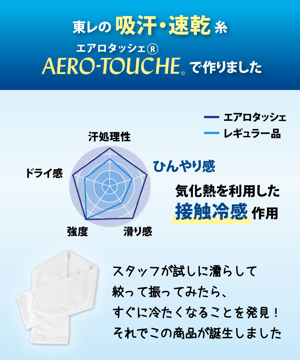 東レの吸汗速乾のエアロタッシェ糸を使ったひんやりタオル