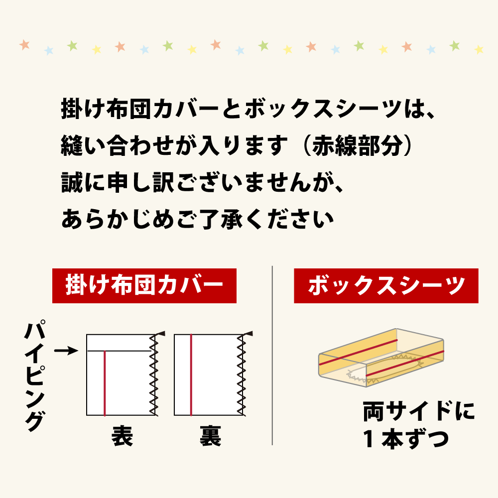 掛け布団カバーとボックスシーツは縫い合わせあり