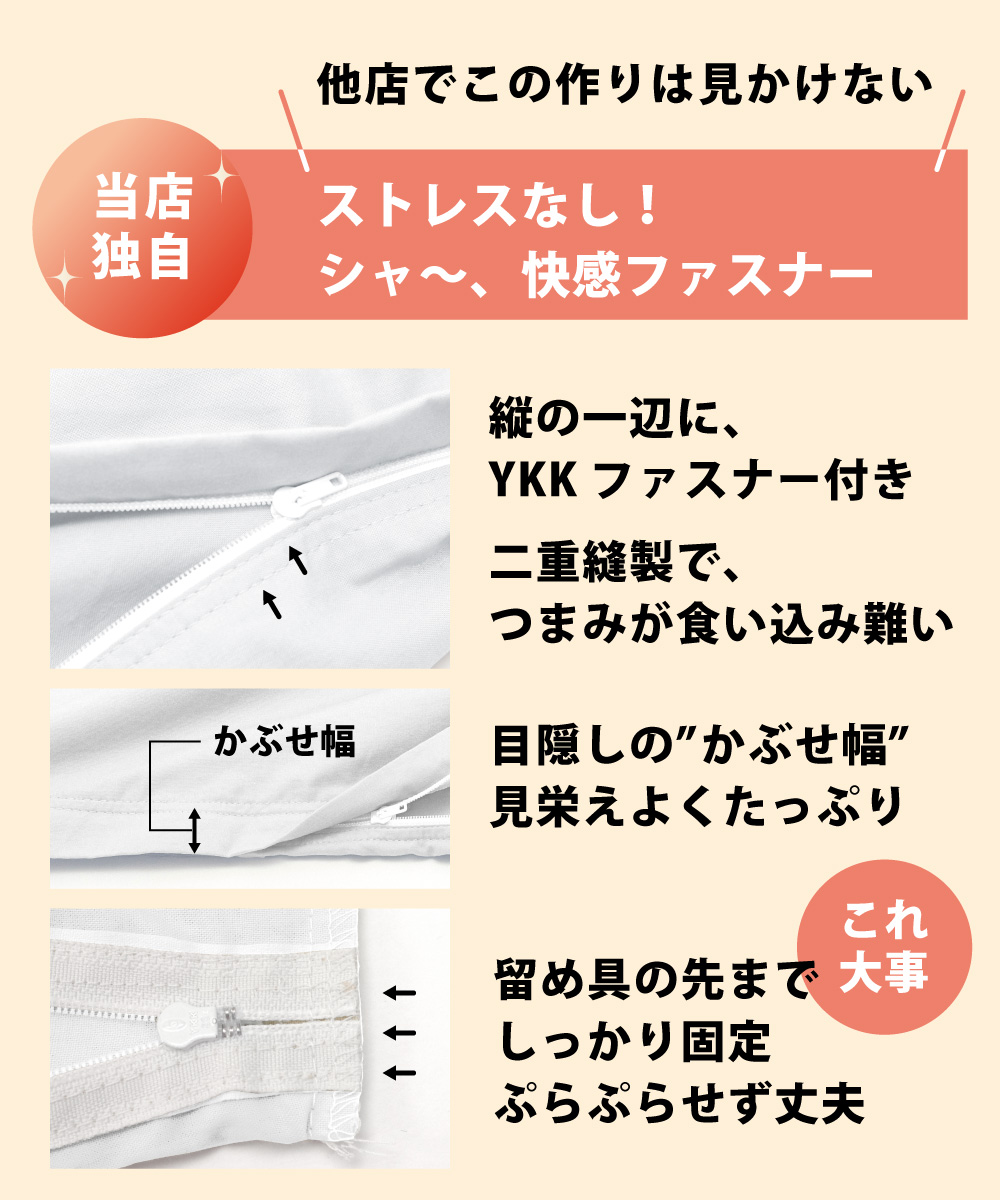 敷布団カバーはYKKファスナー付きで開閉がスムーズ