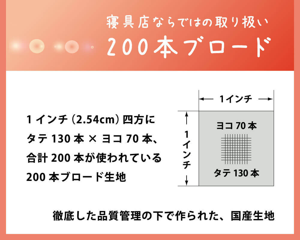 コシがあり肉厚な綿100%で200本ブロード生地の国産白生地の敷き布団カバー