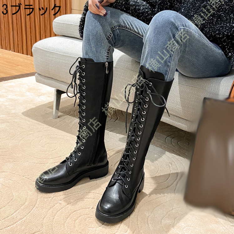☆決算特価商品☆ 編み上げブーツロングレディースレースアップブーツローヒールベルト付き裏起毛起毛なし2タイプフェイクレザー歩きやすい秋冬 