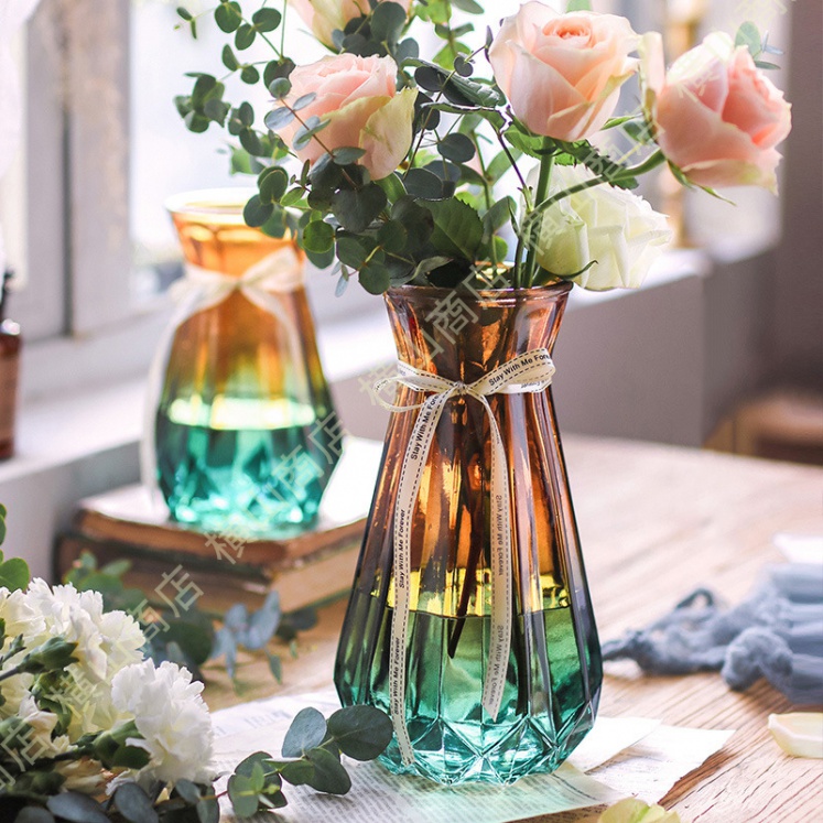 透明 ガラス 花瓶 パープルグレー ガラス フラワーベース ガラス製