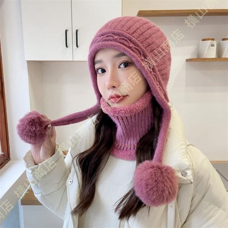 ニットキャップ レディース スヌード ニット帽 ネックウォーマー 帽子 2点セット おしゃれ ポンポン付き 防寒帽子 裏起毛 防風 暖かい 通勤 通学 自転車 登山|yokoyamashouten|28