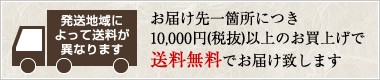 発送地域によって送料が異なります。お届け先一箇所につき10,000円(税抜)以上のお買上げで送料無料でお届け致します。