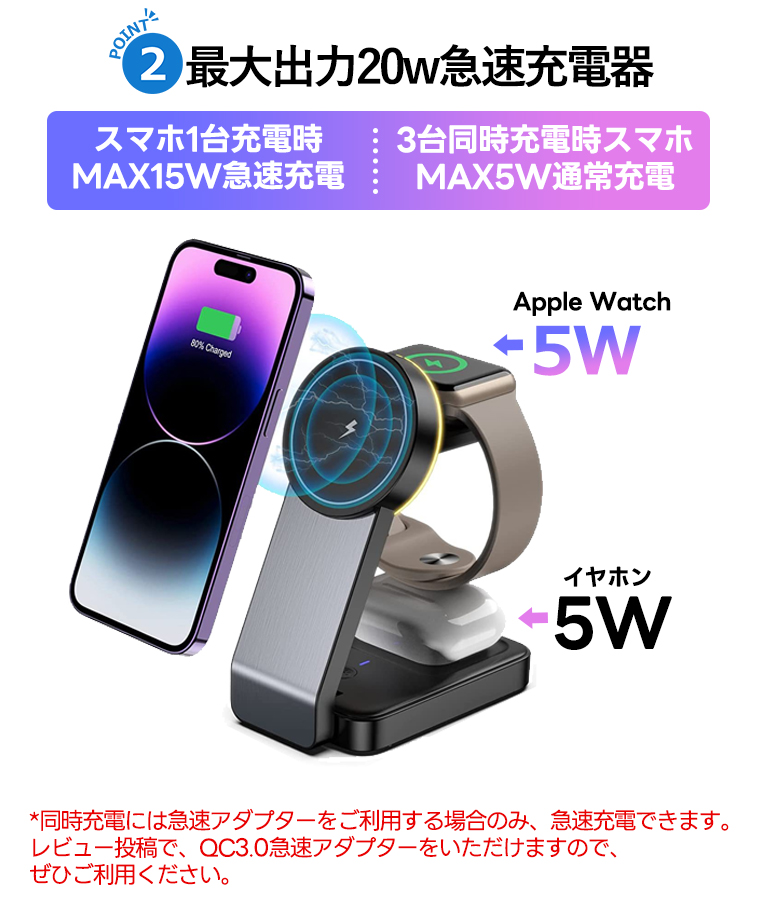 iPhone15 Magsafe 充電 対応 iPhone14 Pro Max 13 12pro max12 折り畳み式 3in1 マグネット充電チャージ コンパクト 収納 角度調整可能 無線 充電ドック｜yoriyoi-kurashi｜08