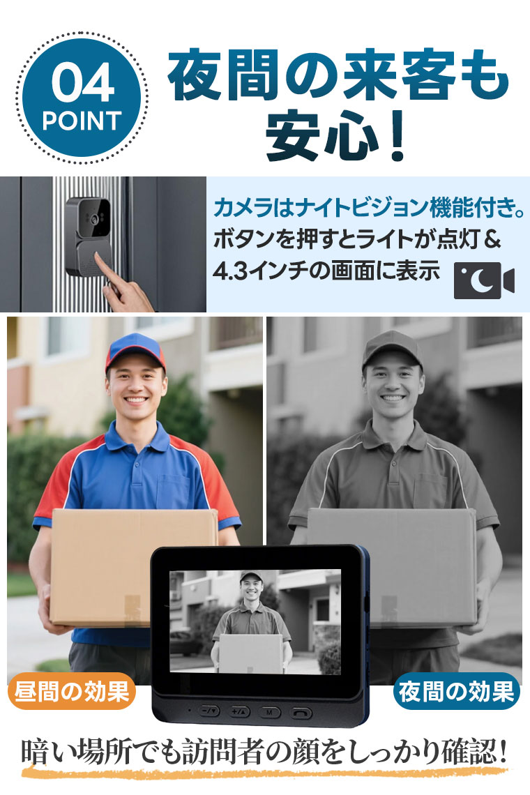 インターホン ワイヤレス 工事不要 ドアホン テレビドアホン カメラ