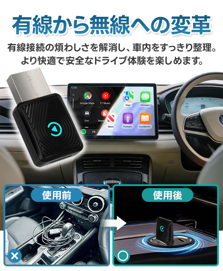 Carplay ワイヤレス アダプター CarPlay Android Auto 対応 WiFi