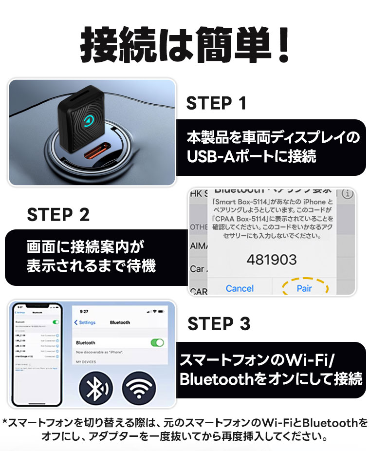 Carplay ワイヤレス アダプター CarPlay Android Auto 対応 WiFi