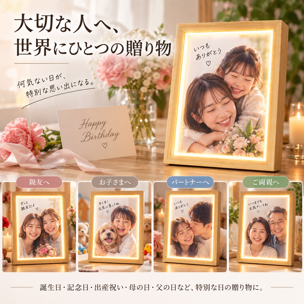 写真入り フォトフレーム LEDマジックミラー 名入れ無料 名前入り
